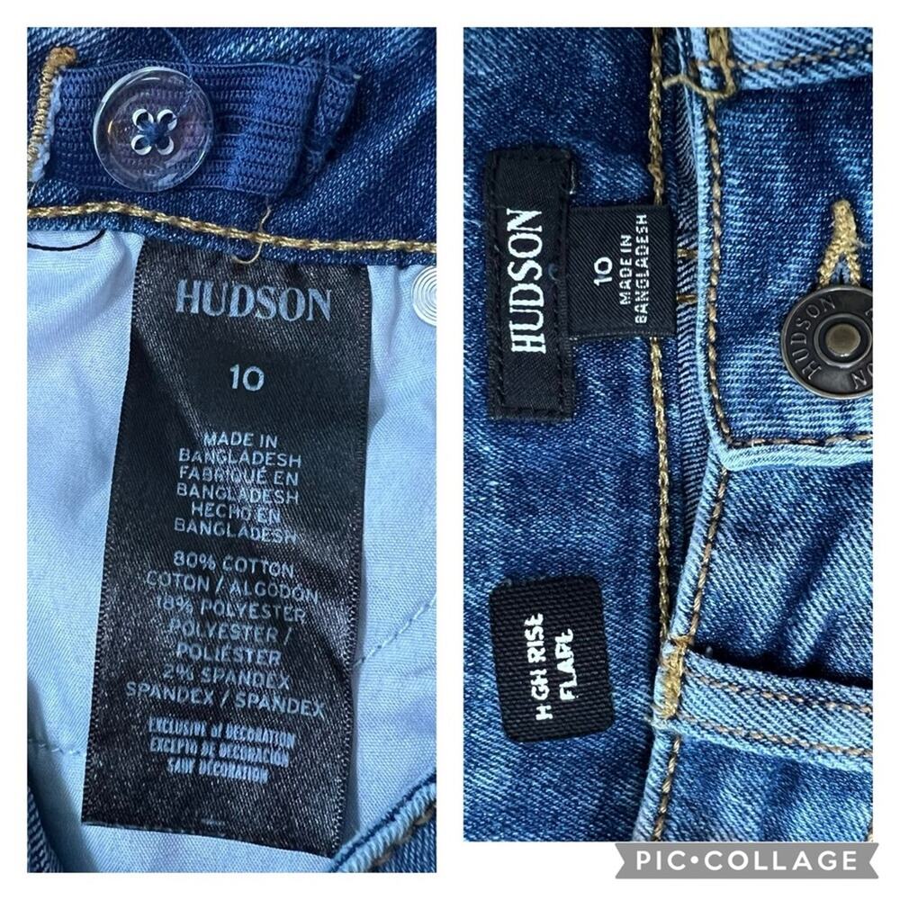 Hudson Girl's 10 Flared Jeans Stone Wash Distressed Patches High Rise Denim - Picture 9 of 12